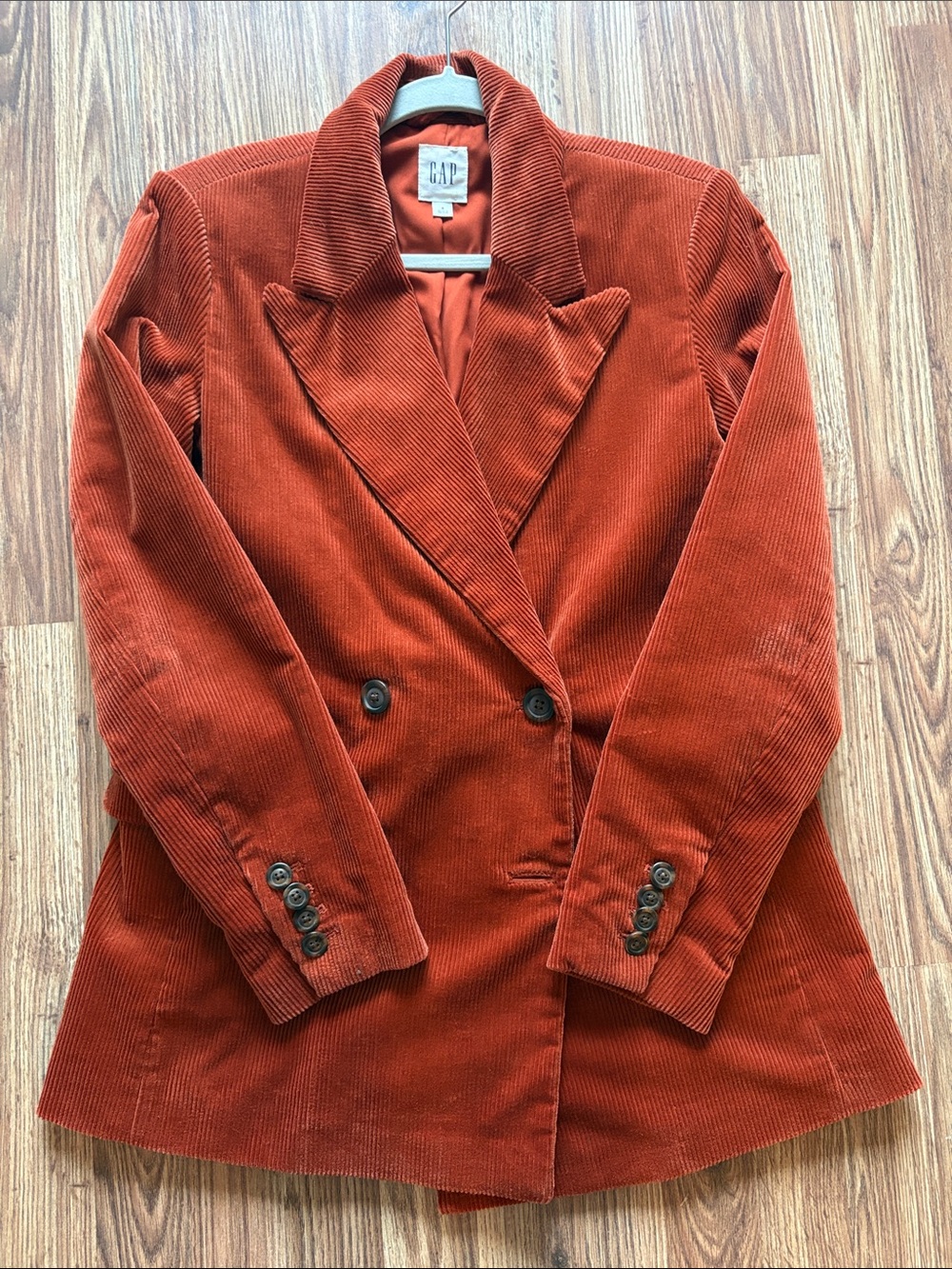 GAP Women's Rust-Orange Corduroy Double-Breasted Blazer